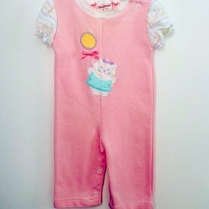 Healthtex Vintage Baby Girl One Piece Pink Teddy Bear Coverall Overalls 9m